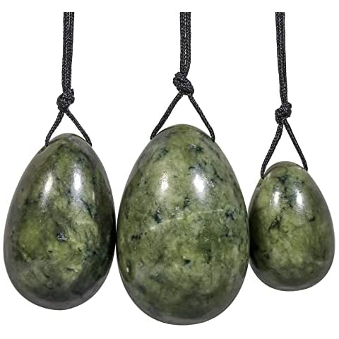 mookaitedecor Green Jade Yoni Eggs Set of 3,Drilled,with Unwaxed String,Massage Stone for Women Kegel Exercise Strengthen Pelvic Floor Muscles Cover