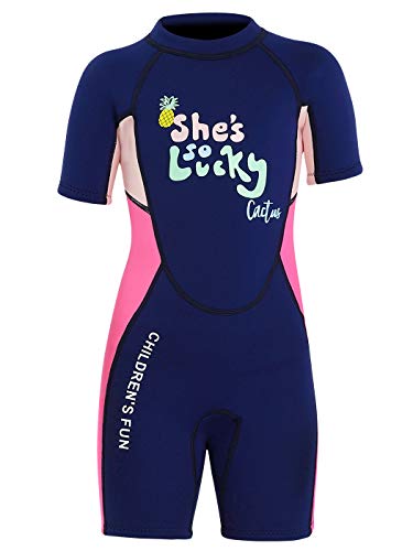 DIVE & SAIL Kids Warm Wetsuit 2.5MM One Piece Short Sleeve Shorty Suit Sun UV Protection Swimming Diving Suit Swimwear for Boys Pink