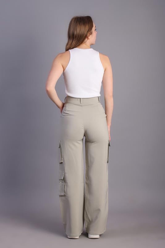 Image of HIGH Buy Women Korean 5 Pocket Cargo Comfort and Styles Baggy Super Lycra Pants for Women and Girls - Perfect High Waist Trousers for Women