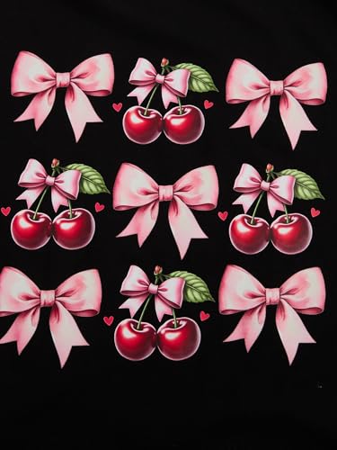 Image of Verdusa Girl's Graphic Tees Cute Bow Cherry Print Short Sleeve T Shirts Oversized Tee Tops