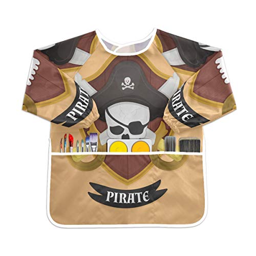 海賊スカルソード幼児の子供のエプロン防水絵画アーティストのよだれかけのスモック、年齢1-6のための子供の芸術のスモック