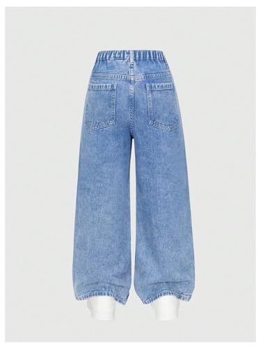 GORGLITTER Girl's Jeans Baggy Wide Leg Graphic Denim Pants Y2K Ripped Zipper Fly Long Trousers with Pockets2