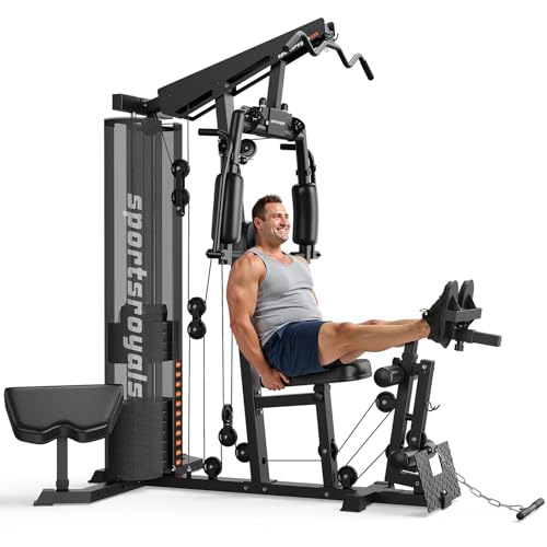 Sportsroyals Home Gym, Multifunctional Gym Equipment, Workout Station with 154LBS Weight Stack, Exercise Equipment for Full Body Traning 150LBS Weight