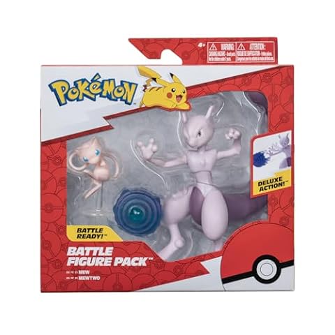 Pokemon Figurka 2-Pack Mew & Mewtwo – cm Pokémon Figury 5 &10 - Najnowsza 2023 - Oficjalnie licencjonowana zabawka Pokemon