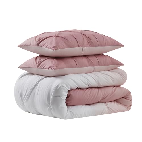 7 Piece Comforter Set Bed in a Bag Ombre Pintuck Design All Season Soft Down Alternative Bedding Comforter Set & Luxurious Matching Bed Sheets & Pillow Shams, Ombre Pintuck Blush, Full