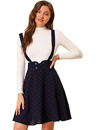 Allegra K Womens High Waist Flared Skater Pinafore Overalls Polka Dots Suspender Skirts