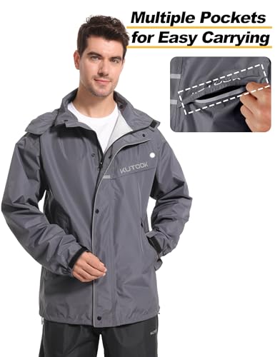 KUTOOK Men’s Rain Jacket Waterproof Hooded Lightweight Breathable Raincoat for Outdoor Cycling Hiking Running M-3XL3