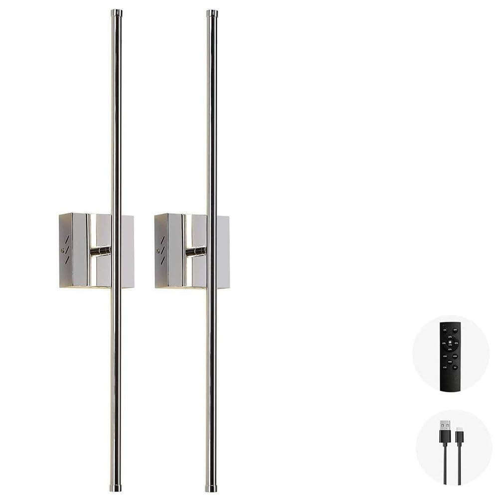 LED Akku Wandleuchte Kabellos mit Fernbedienung Innen Dimmbar Lang Wandlampe 350° Drehbare Spiegelleuchte Ohne Stromanschluss Wandbeleuchtung mit Timing USB Aufladbare Badezimmerlampe,Chrome