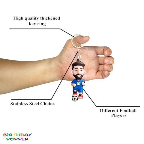Image of Birthday Popper 12 Pcs Football Players Theme Keychains as Birthday Party Return Gifts 3D Pendant Keychains for Kids | Lightweight Key Accessories -School Bag & Backpack Charms for Boys