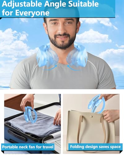 Image of Neck Fans Portable Rechargeable,Neck Fans that Blow Cold Air,Personal Cooling Device Wearable,Mini Ventilador Portatil,Bladeless Hand Free Neck Fan USB Chargeable Hot Flash Presents for Women Men Blue