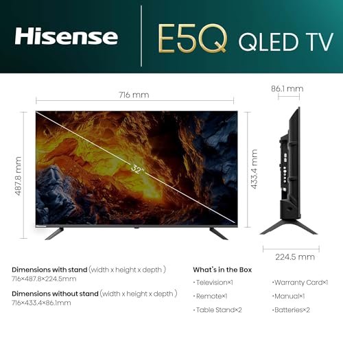Image of Hisense 80 cm (32 Inches) HD Ready Smart QLED Google TV | HDR10, 30W Powerful Speakers, Dolby Audio | Super Bright Panel | Google Assistant & Chromecast | HDR 10 | Voice Control | 32E5Q (Black)