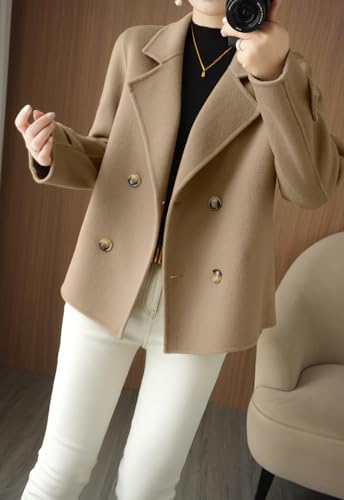 chouyatou Womens Fall Winter Casual Business Wool Blend Coat Loose Double Breasted Dressy Blazer Pea Coat3