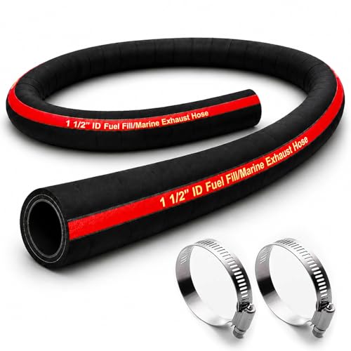 1.5 ID 48 Length Flexible Marine Fuel Filler Hose for FillerNeck with Two Hose Clamps Fuel Tank Vent and Exhaust Hose 1-1/2 Fuel Fill/Marine Exhaust Hose for Gasoline Methanol Ethanol Fuel 58524