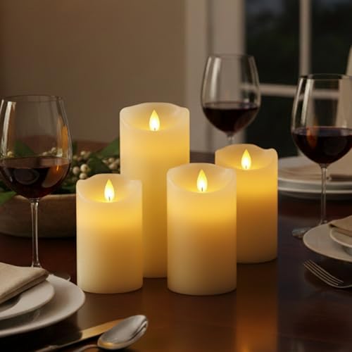 Image of LTETTES Real Wax Rechargable LED Pillar Candles Set of 3 | Flameless flickring Wick | USB Type-C Cable with Remote | Perfect for Home Decor and Gifting | H-4'', 5'', 6'' x D-3'' | Ivory