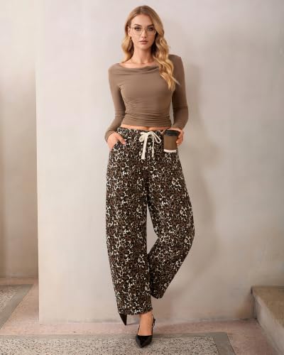 Utyful Barrel Jeans Women Elastic Waist Pull On Baggy Jeans Leopard Pants - image 7