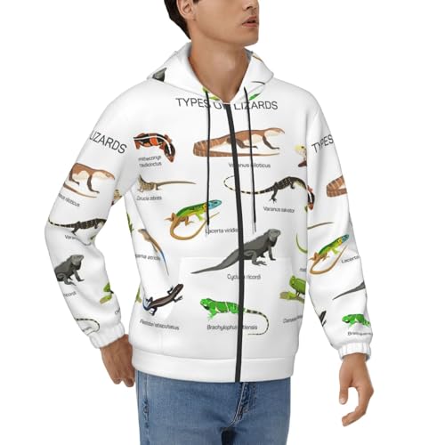 Sweat à capuche pour homme style casual avec cordon et motif lézard idéal pour le week-end