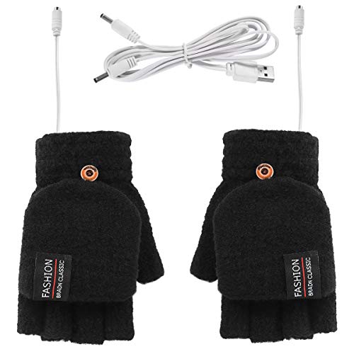 Yuehuam USB Heated Gloves for Men Women Mitten Half & Full Fingers USB Heating Warm Gloves Electric Heating Knitting Gloves Winter Hands Warm Laptop Fingerless Gloves