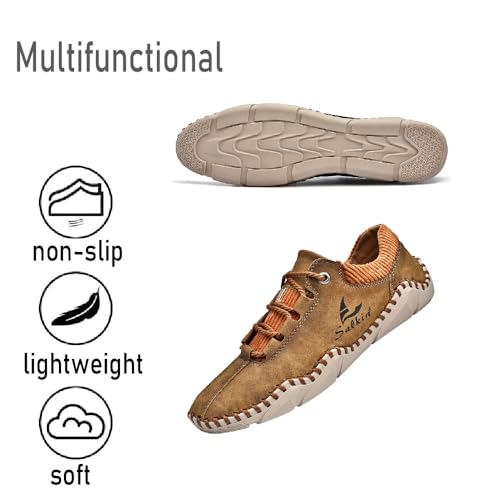 Mens Leather Casual Shoes Lightweight Fashion Sneakers Soft Breathable Oxfords Non-Slip Driving Shoes4
