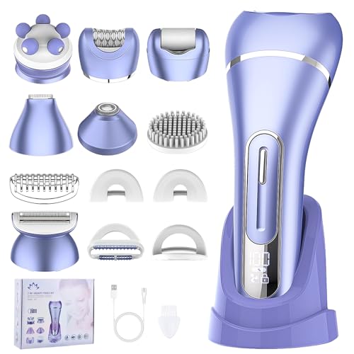 Focenat 7 en 1 Rasoir Electrique Femme,Tondeuse Bikini Femme,Tondeuse Femme Intime,Epilateur electrique,IPX7 Étanche,avec Station de Charge USB,pour La Visage...