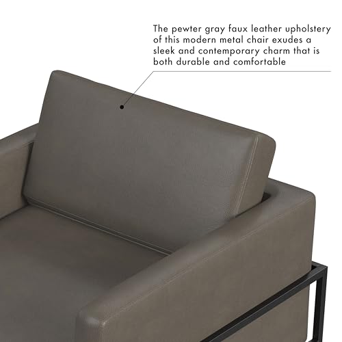 Homepop K8622-E914 Modern Metal Frame Accent Chair Home Décor|Accent Chairs For Living Room & Bedroom - Pewter Gray Faux Leather thumb #6