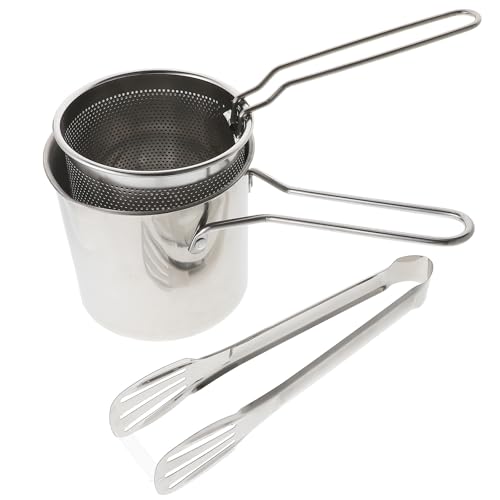 Zerodeko 1 Set Stainless Steel Fryer Deep Fryer with Basket Stainless Steel Cooking Utensils Mini Airfryer Deep Fry Pot Deep Fryer Pan Pot with Basket Deep Pot Japanese-style Small Milk Pot