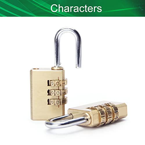 Image of 3 Digit Combination Padlock Solid Brass Padlock Heavy Duty Combination Lock Big 3 Rounds for Indoor and Outdoor Small Safety Luggage 2Pcs