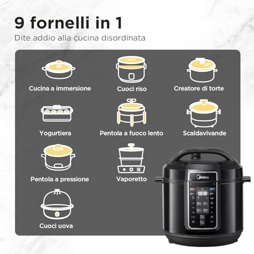 Midea Pentola a pressione elettrica 9 in 1, 12 preset multicooker istantaneo antiaderente, pentola per yogurt, cuoci riso Slow Cooker Sauté, pentola interna in acciaio inox, 8 quarti nero - immagine 3