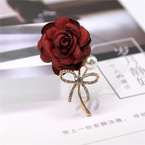 Image of WCRAZYE Elegant Rose Flower Brooch Pin for Women Men Wedding Party Gentleman's Essentials Handmade Crystal Pearl Fabric Flower Lapel Pin Dress Suit Accessories Boutonniere Ideas Gift Valentine's Day