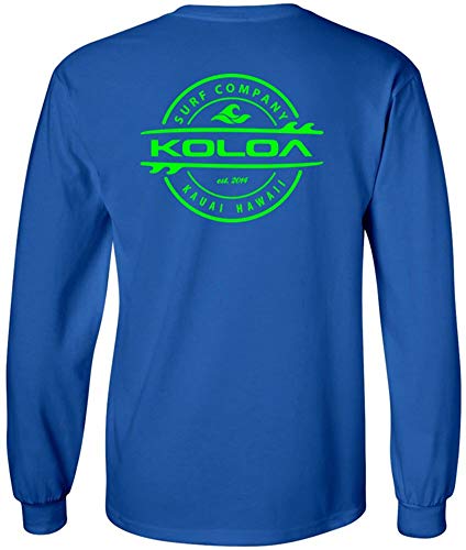 Joe's USA Koloa Surf Co. Long Sleeve Thruster Logo Heavy Cotton T-Shirt-XL-Royal/Green