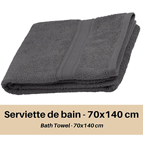 Serviette de bain 100% coton bio anthracite drap de douche de 70x140 cm