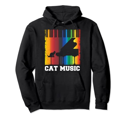 Gatto Amante Musica Gatto Proprietario Musicista Strumento Pianoforte Felpa con Cappuccio
