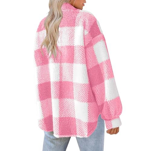 Women's Flannel Plaid Shacket with Pockets Fuzzy Long Sleeve Button Down Shirts Jacket Coats Fall Winter Outfits4