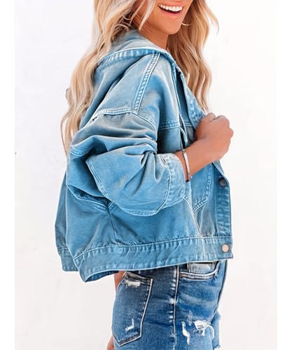 Women's Denim Jacket Jean Lightweight Trendy Soft Oversized Cropped Hooded Jacket3
