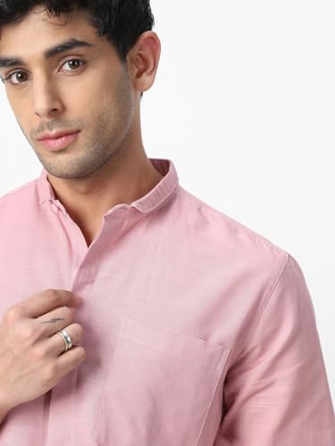 Image of Urbano Fashion Men's Cotton Full Sleeve Regular Fit Casual Solid Shirt with Band Collar