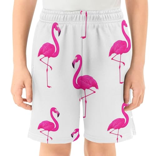 J JOYSAY Standing Flamingo Cute Boys Athletic Shorts Kids Youth Casual Shotrs with Elastic Waistband Pockets2