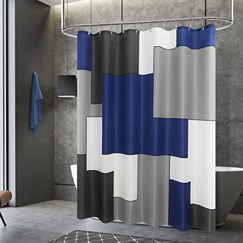 Blue And White Waffle Weave Shower Curtain Grey White Shower Curtains For Bathroom Modern Geometric Black Gray Shower Curtain Set With Hooks Hotel Bath Curtain Water Repellent Washable 70X72 Inch Navy #TOP8