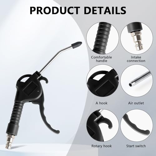 EXLECO 4 x Compressed Air Pistol Blow Gun Compressed Air 95 mm Blow Pipe Air Pressure Gun Compressor Air Gun with 1/4 Inch Connection Air Blow Gun Plastic Housing Blow Gun Max. 8 Bar Black - Image 3