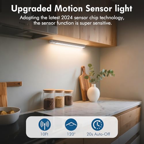 Image of Under Cabinet Lighting 1800mAh Long Battery Life,2 Pack Dimmable Motion Sensor Light Indoor,USB C Rechargeable Under Cabinet Lights Wireless,Under Counter Lights for Kitchen Drawers, Wardrobe, Stair