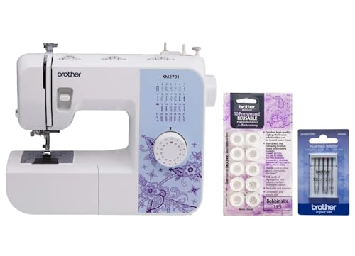 Image of Brother XM2701 27-Stitch Sewing Machine, 10-Pack Pre-Wound Bobbins and 5-Piece Sewing Machine Needles