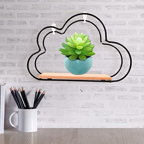 Zerodeko Wall Cloud Storage Shelf Wall Mounted Floating Shelf Hanging Organizer Rack Succulent Pot Holder With Wood Tray For Bookshelf Bathroom Home Supplies Black #TOP1