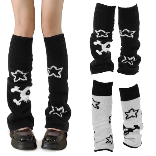 Nogeqi Calentadores de piernas sueltos de punto, calentadores de piernas de invierno Y2k para mujer, calentadores de piernas de Lolita japonesa, calcetines largos, calentadores de piernas Kawaii de