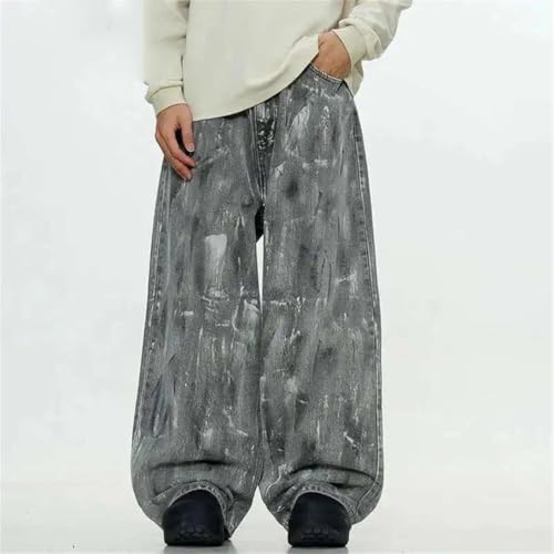 Men's High Street Jeans Washing Painted Printed Straight Loose Wide Leg Denim Pants2