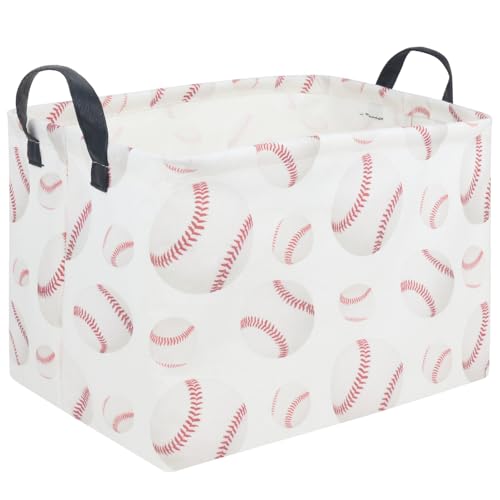Image of FXOLCSHE Easter baseball basket,Kids Storage Basket,Boys baseball hamper,Waterproof foldable laundry basket,baby Room Decor(Baseballs)