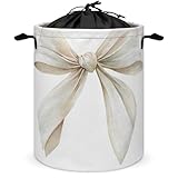 Cesta redonda plegable para la ropa sucia, con lazo, color marfil y acuarela, para dormitorio, baño
