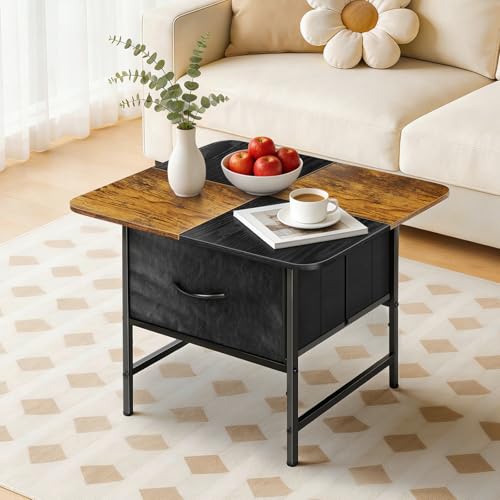 KANEODOT Coffee Tables for Living Room,Modern Small Coffee Table with 2 Large Storage Drawers,Wooden Square Center Table for Small Space,Apartment,Dorm,Home Office,Black Brown