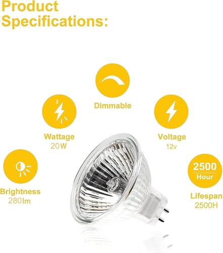 Simusi MR16 Halogen Light Bulbs, Gu5.3 12V 20W Spotlight Bulb Dimmable for Ceiling Light, 2 Pin Halogen Spotlight Bulbs 2700K Warm White (6 Pack)