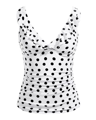 Image of Yonique Women's Tankini Top Only Tummy Control Bathing Suit Top Ruffle Swimsuit Top V Neck Swim Tank Top No Bottom