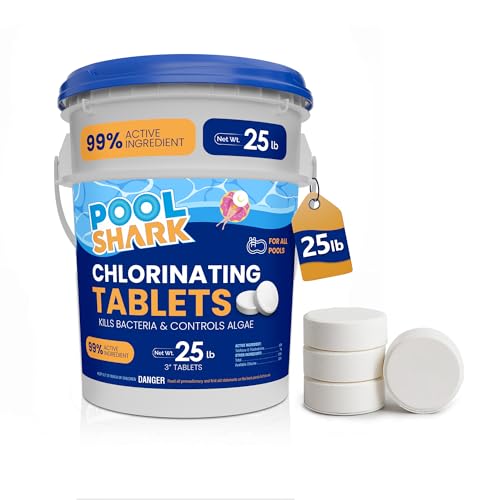 Pool Shark Swimming Pool Chlorine Tablets | 3-Inch Chlorine Tablets | 25 lbs | Slow-Dissolving...