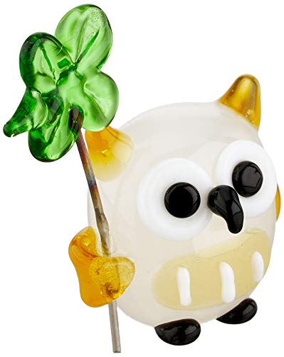 かわいい ふくろう 手作り ガラス細工 クローバー持ち フクロウのサムネイル