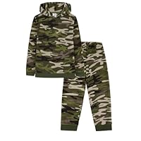 TDP Textiles Boys Green Camouflage Long Fleece Pyjama Set Pjs For Kids (7-8 Years)